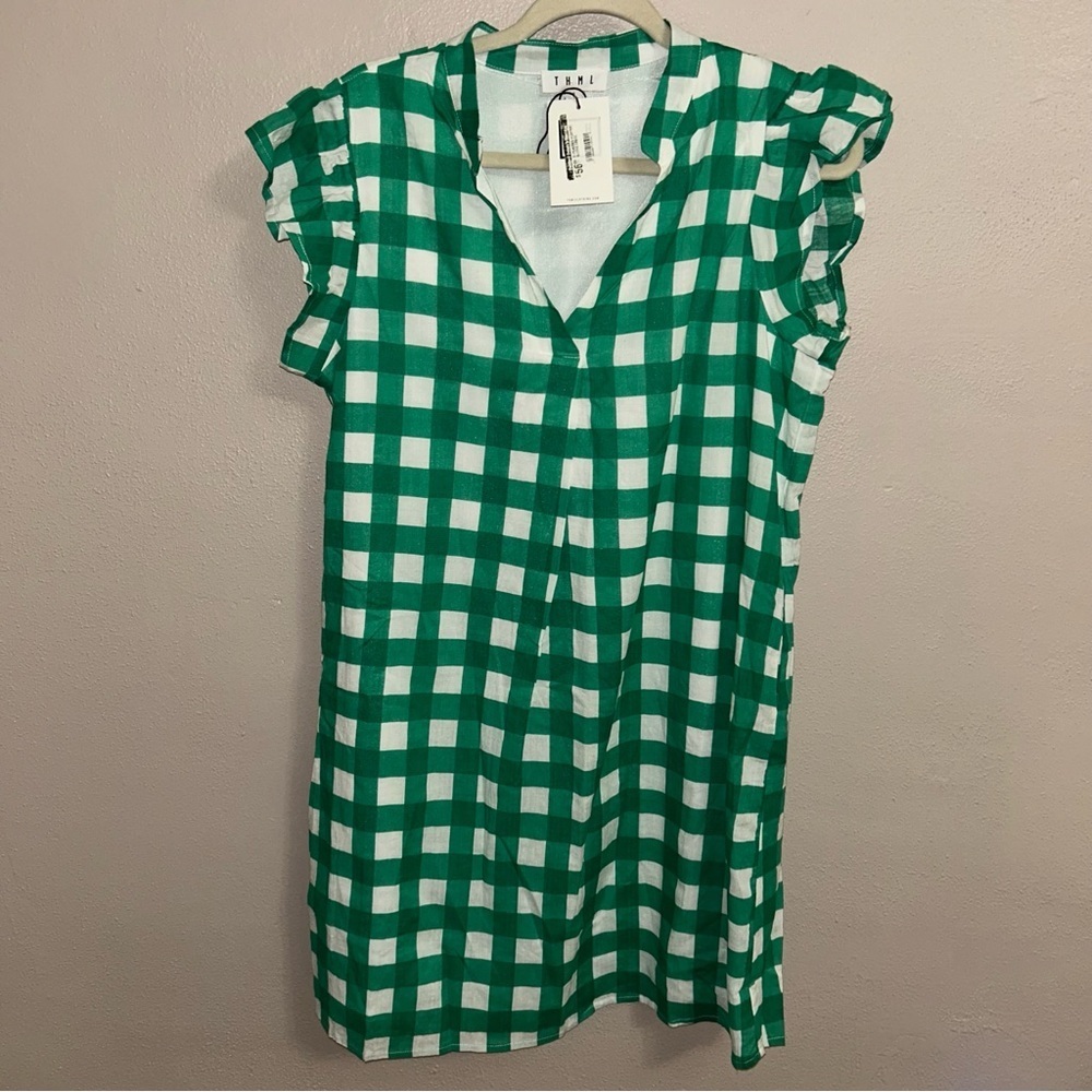THML Green and White Gingham Midi Dress NWT - Picture 1 of 3